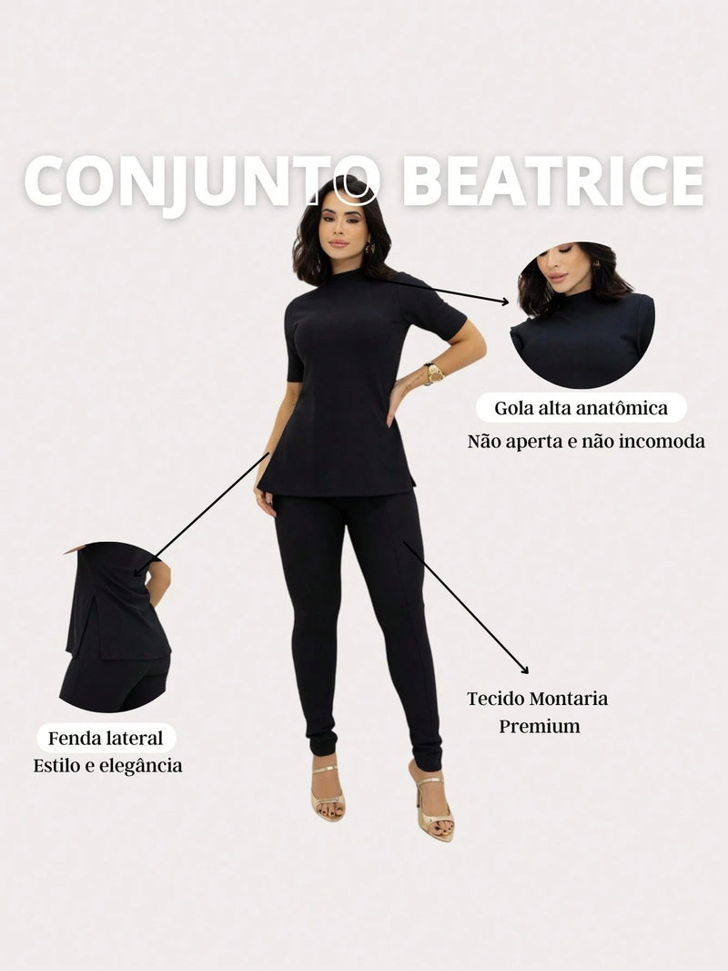 Conjunto Feminina Montaria Beatrice Calça Legging Blusa Gola Alta Premium