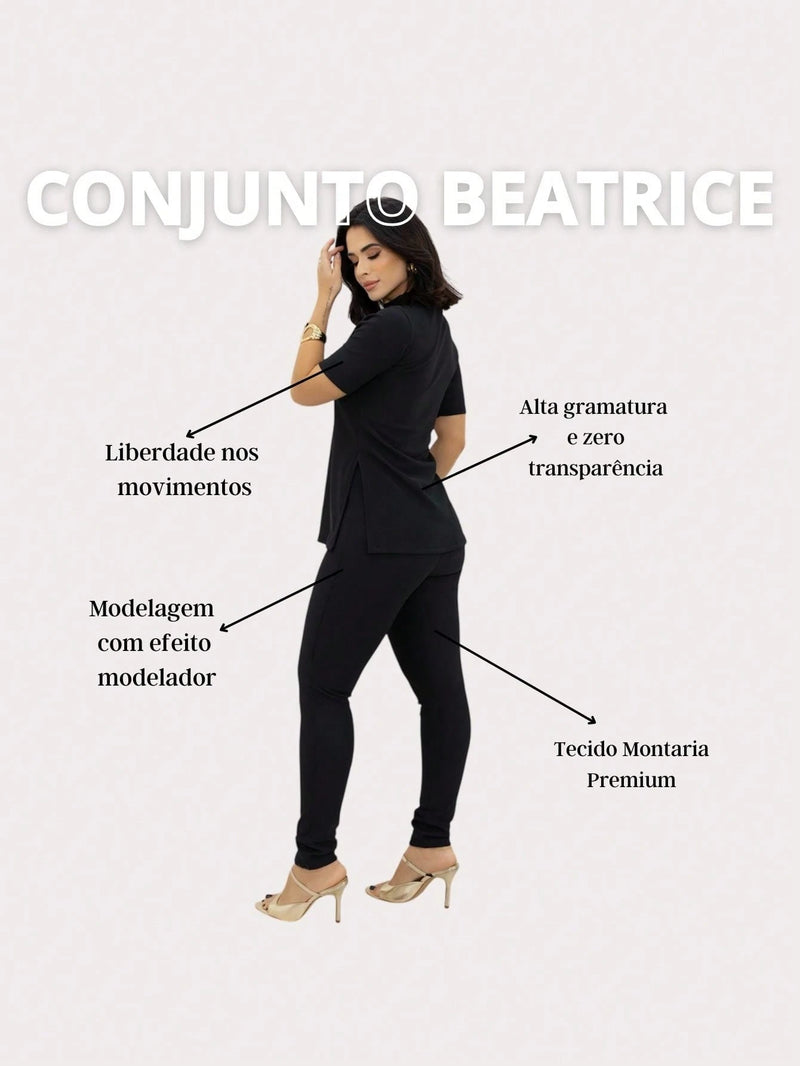 Conjunto Feminina Montaria Beatrice Calça Legging Blusa Gola Alta Premium