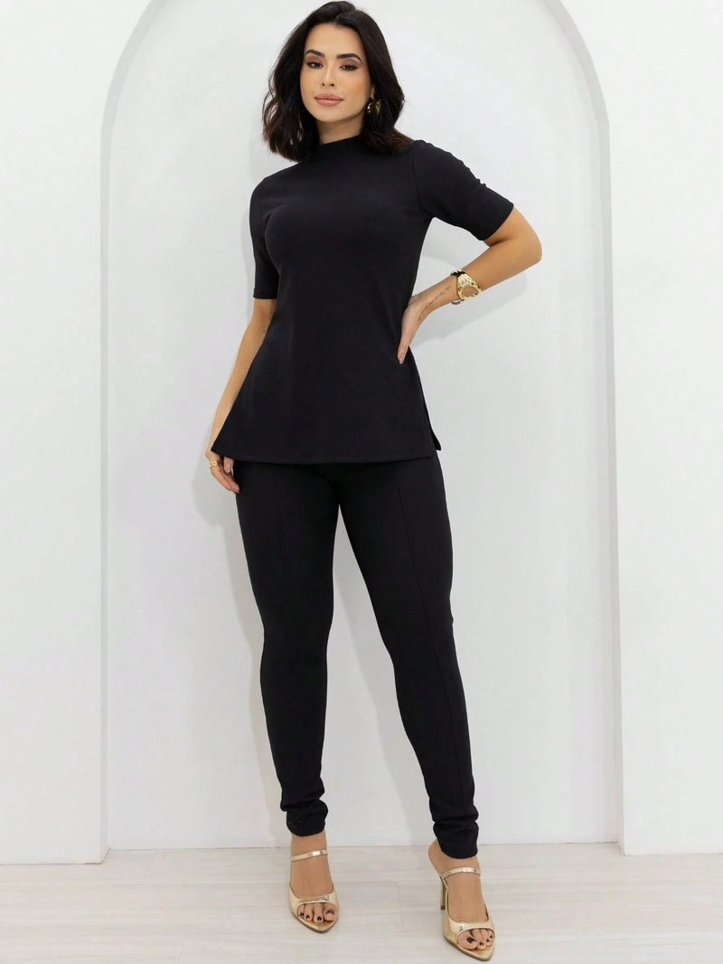 Conjunto Legging e Blusa Gola Alta Marrom – BEATRICE