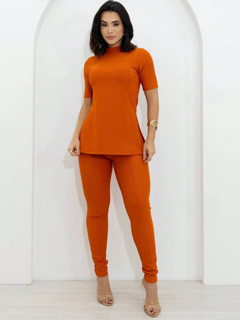 Conjunto Legging e Blusa Gola Alta Marrom – BEATRICE