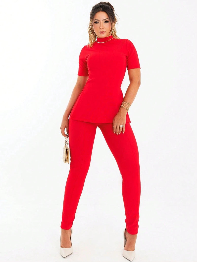 Conjunto Legging e Blusa Gola Alta Marrom – BEATRICE