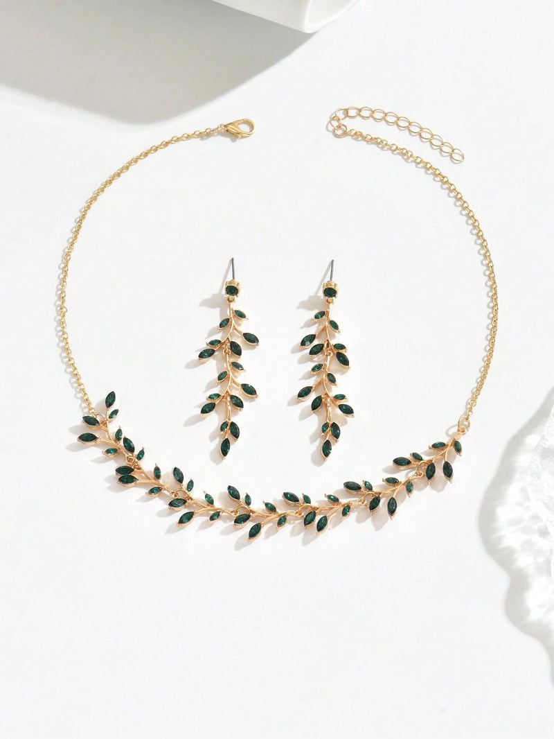 1 Conjunto Elegante e Fashion de Joias Femininas, Composto por Colar, Pulseira e Brincos de Cristais Cintilantes Inspirados em Esmeraldas, Presente de Casamento de Luxo, Verão