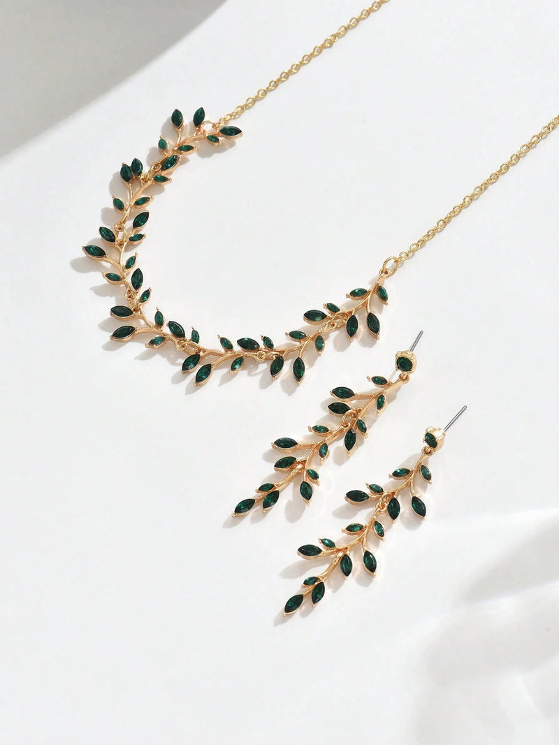 1 Conjunto Elegante e Fashion de Joias Femininas, Composto por Colar, Pulseira e Brincos de Cristais Cintilantes Inspirados em Esmeraldas, Presente de Casamento de Luxo, Verão