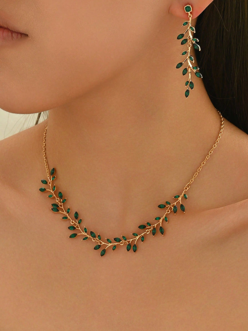1 Conjunto Elegante e Fashion de Joias Femininas, Composto por Colar, Pulseira e Brincos de Cristais Cintilantes Inspirados em Esmeraldas, Presente de Casamento de Luxo, Verão