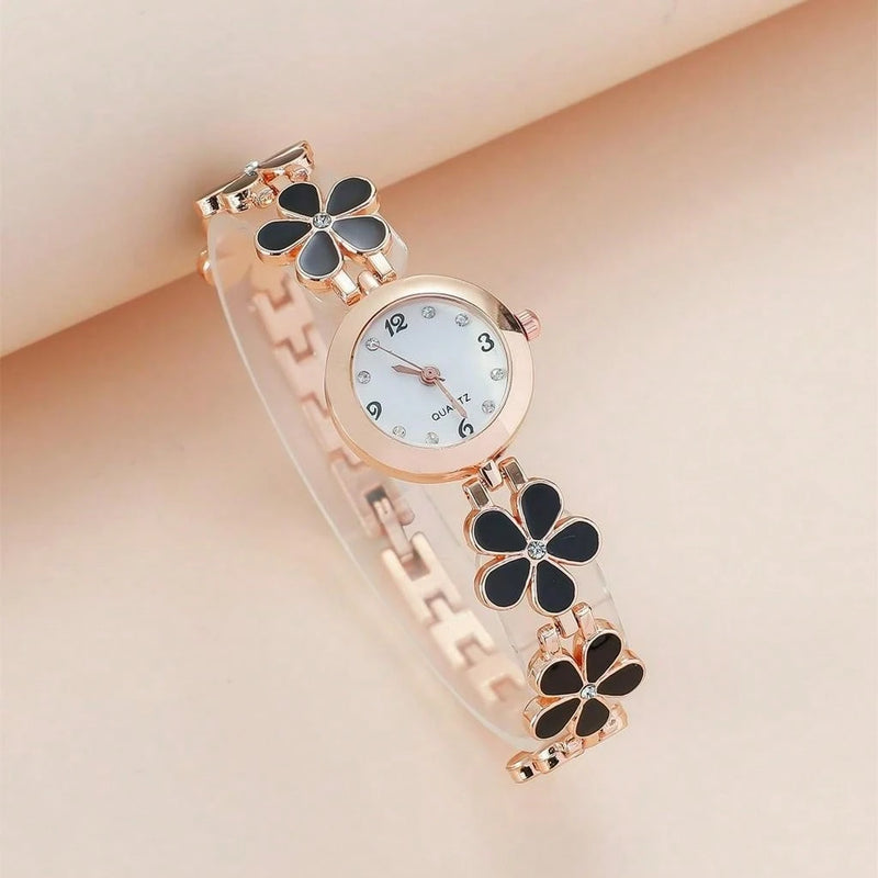 Relógio de Quartzo Moda Simples Flor de Quartzo Feminino Branco Novo Estilo Presente Preto Rosa