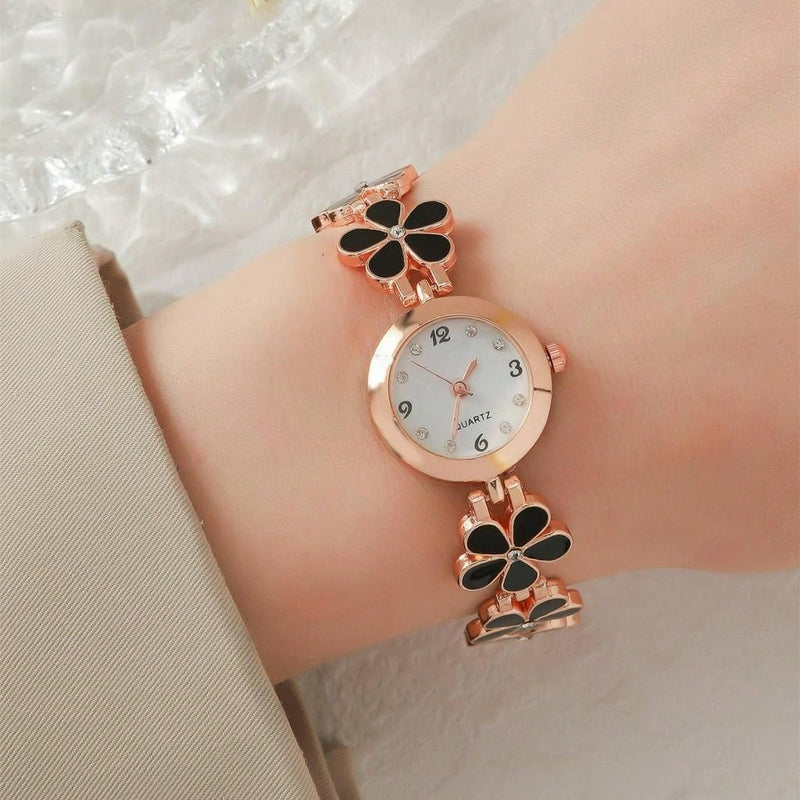 Relógio de Quartzo Moda Simples Flor de Quartzo Feminino Branco Novo Estilo Presente Preto Rosa