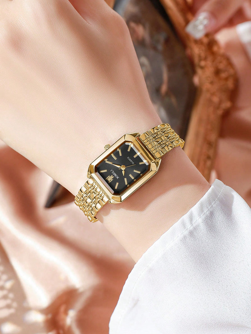 1 Peça Relógio de Pulso Feminino Elegante, Pulseira de Aço Inoxidável, Mostrador Quadrado, Clássico de Luxo a Quartzo, (Sem Caixa de Relógio)