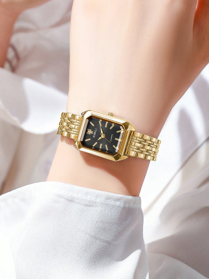 1 Peça Relógio de Pulso Feminino Elegante, Pulseira de Aço Inoxidável, Mostrador Quadrado, Clássico de Luxo a Quartzo, (Sem Caixa de Relógio)