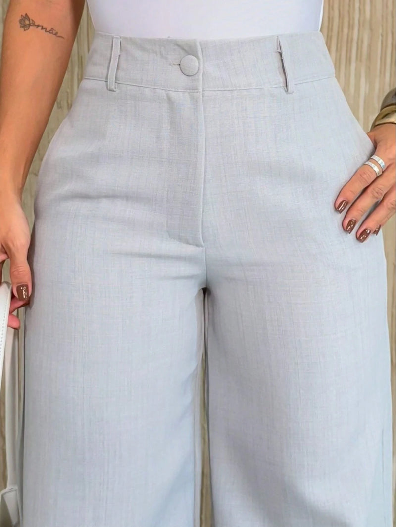 YING ZI Calça Wide Leg Linho Alfaiataria Social