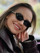 Óculos de sol feminino meio redondo retrô proteção uv400 da moda 2025 resistente estiloso oval