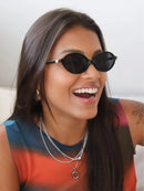 Óculos de sol feminino meio redondo retrô proteção uv400 da moda 2025 resistente estiloso oval