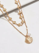 2 Peças/Conjunto Colar Gargantilha Elegante de Verão com Pérolas Falsas, Colar Pendente Irregular de Estrela do Mar de Liga Estilizada com Pérolas Falsas, Joia Feminina para Uso Diário, Viagem, Festival de Música, Festa