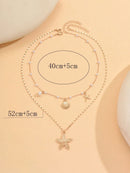 2 Peças/Conjunto Colar Gargantilha Elegante de Verão com Pérolas Falsas, Colar Pendente Irregular de Estrela do Mar de Liga Estilizada com Pérolas Falsas, Joia Feminina para Uso Diário, Viagem, Festival de Música, Festa