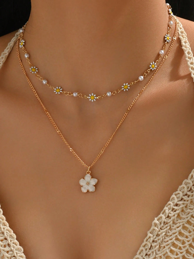 2 Peças/Conjunto Colar Gargantilha Elegante de Verão com Pérolas Falsas, Colar Pendente Irregular de Estrela do Mar de Liga Estilizada com Pérolas Falsas, Joia Feminina para Uso Diário, Viagem, Festival de Música, Festa