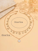 2 Peças/Conjunto Colar Gargantilha Elegante de Verão com Pérolas Falsas, Colar Pendente Irregular de Estrela do Mar de Liga Estilizada com Pérolas Falsas, Joia Feminina para Uso Diário, Viagem, Festival de Música, Festa