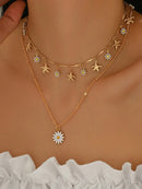 2 Peças/Conjunto Colar Gargantilha Elegante de Verão com Pérolas Falsas, Colar Pendente Irregular de Estrela do Mar de Liga Estilizada com Pérolas Falsas, Joia Feminina para Uso Diário, Viagem, Festival de Música, Festa