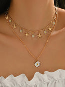 2 Peças/Conjunto Colar Gargantilha Elegante de Verão com Pérolas Falsas, Colar Pendente Irregular de Estrela do Mar de Liga Estilizada com Pérolas Falsas, Joia Feminina para Uso Diário, Viagem, Festival de Música, Festa