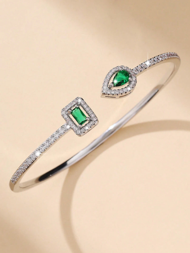 1 Peça Pulseira Bracelete Aberta, Design Minimalista da Moda em Gota d'Água Quadrada, Cobre Micro Incrustado com Zircônia, Uso Diário e Presente do Dia dos Namorados