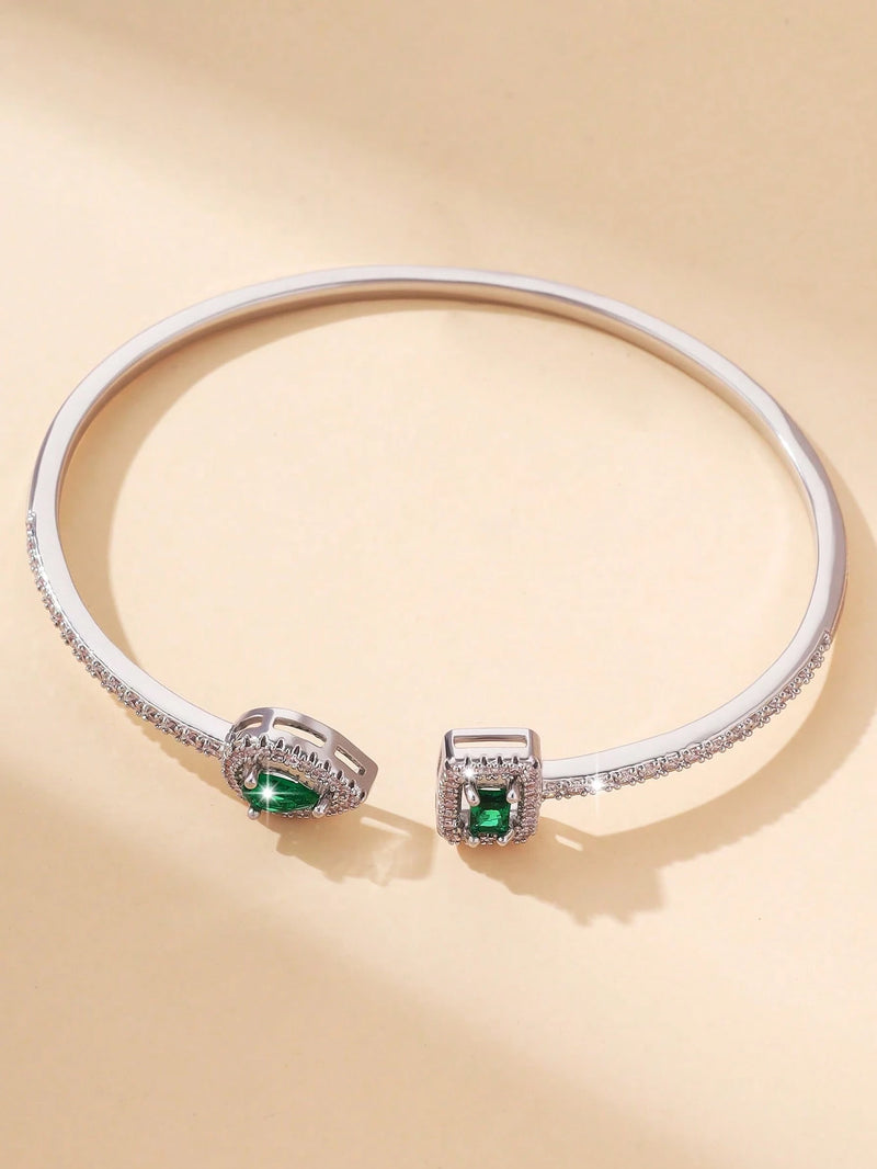 1 Peça Pulseira Bracelete Aberta, Design Minimalista da Moda em Gota d'Água Quadrada, Cobre Micro Incrustado com Zircônia, Uso Diário e Presente do Dia dos Namorados