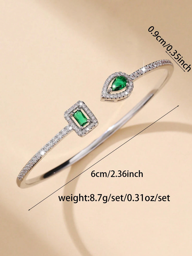 1 Peça Pulseira Bracelete Aberta, Design Minimalista da Moda em Gota d'Água Quadrada, Cobre Micro Incrustado com Zircônia, Uso Diário e Presente do Dia dos Namorados