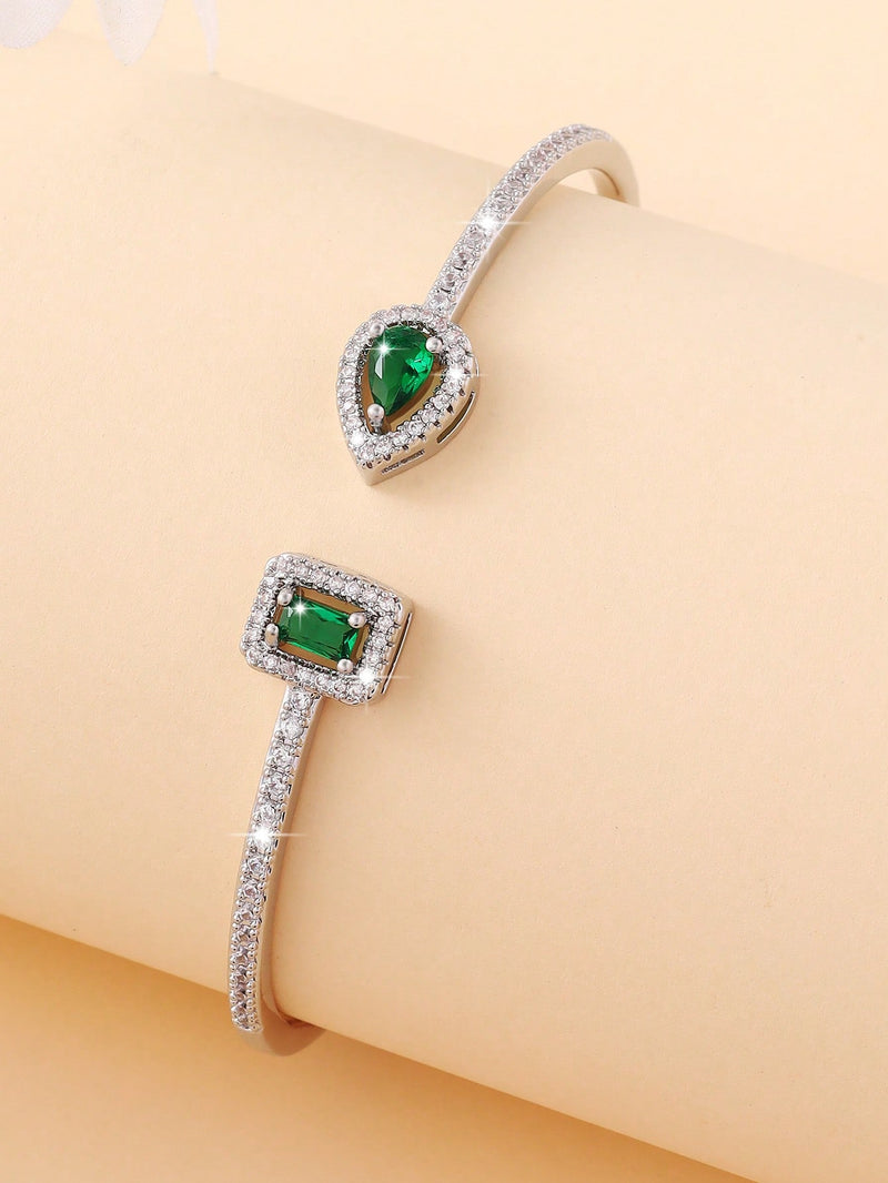 1 Peça Pulseira Bracelete Aberta, Design Minimalista da Moda em Gota d'Água Quadrada, Cobre Micro Incrustado com Zircônia, Uso Diário e Presente do Dia dos Namorados