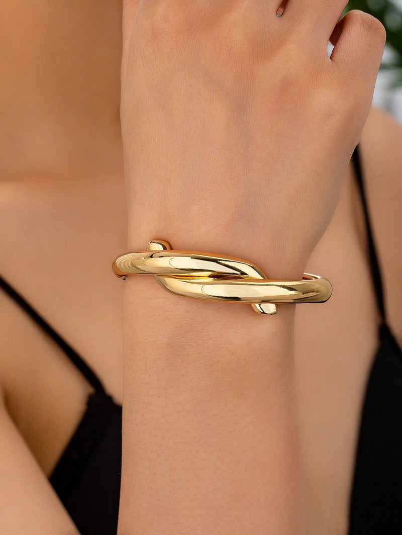 1 peça Bracelete Geométrico Assimétrico Vazado Fashion na Cor Dourada, Adequado para Férias, Praia, Festa Formal e Acessório Diário de Roupa