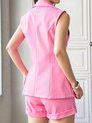 Vendedor IndicadoBeira fashion Conjunto feminina Colete sem manga e Shorts com bolso simples liso Alfaiataria Marrom