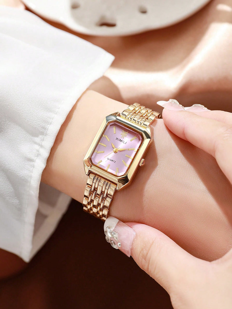 1 Peça Relógio de Pulso Feminino Elegante, Pulseira de Aço Inoxidável, Mostrador Quadrado, Clássico de Luxo a Quartzo, (Sem Caixa de Relógio)