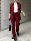 Conjunto Blazer 3/4 e Calça Bordô – VIVIANE