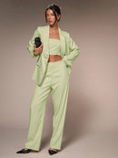 Chiquease Conjunto de Blazer e Calça de Alfaiataria com Gola Xale em Cor Sólida para Mulheres