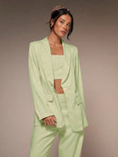 Chiquease Conjunto de Blazer e Calça de Alfaiataria com Gola Xale em Cor Sólida para Mulheres