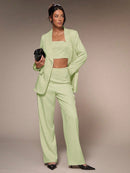 Chiquease Conjunto de Blazer e Calça de Alfaiataria com Gola Xale em Cor Sólida para Mulheres