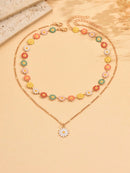 2 Peças/Conjunto Colar Gargantilha Elegante de Verão com Pérolas Falsas, Colar Pendente Irregular de Estrela do Mar de Liga Estilizada com Pérolas Falsas, Joia Feminina para Uso Diário, Viagem, Festival de Música, Festa