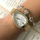 Relógio de Pulso Feminino Pulseira Elástica e plástico. Analógico Prata Rosas de ouro