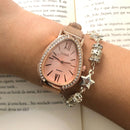 Relógio de Pulso Feminino Pulseira Elástica e plástico. Analógico Prata Rosas de ouro