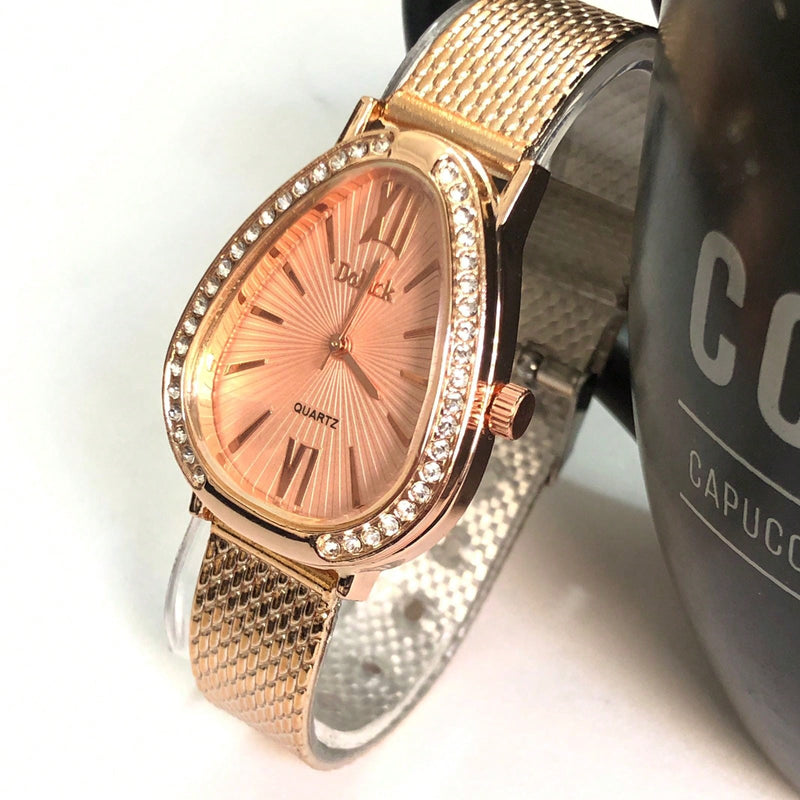 Relógio de Pulso Feminino Pulseira Elástica e plástico. Analógico Prata Rosas de ouro