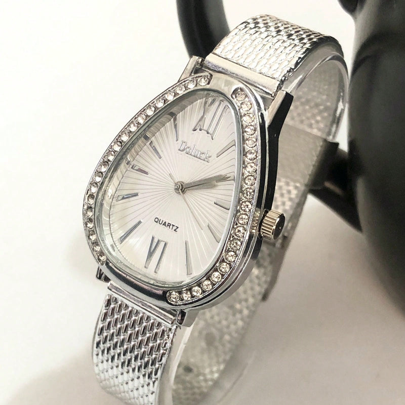 Relógio de Pulso Feminino Pulseira Elástica e plástico. Analógico Prata Rosas de ouro