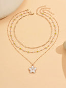 2 Peças/Conjunto Colar Gargantilha Elegante de Verão com Pérolas Falsas, Colar Pendente Irregular de Estrela do Mar de Liga Estilizada com Pérolas Falsas, Joia Feminina para Uso Diário, Viagem, Festival de Música, Festa