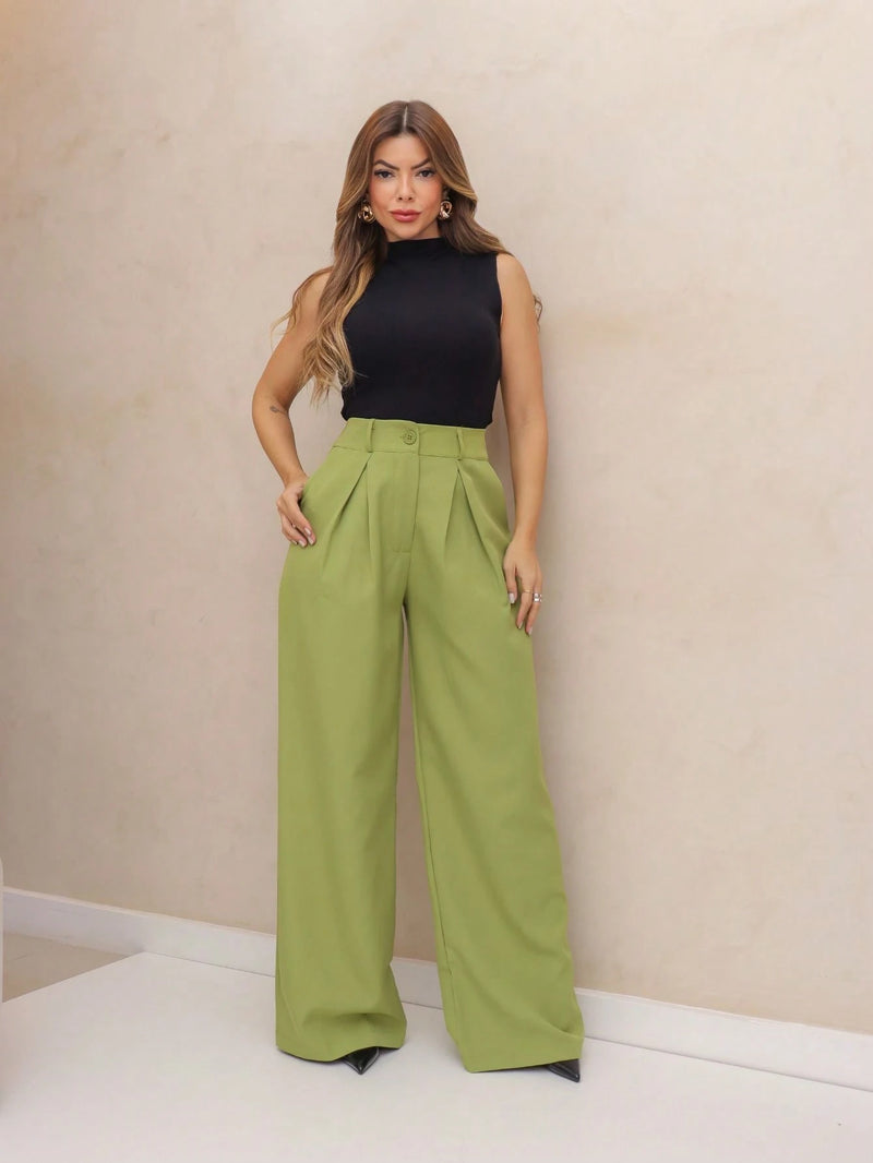 YING ZI Calça Pantalona Alfaiataria Social Dehors Mode