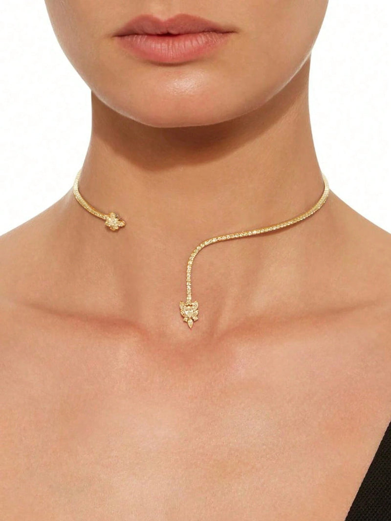 1 Peça Colar Choker Ajustável em Formato de Flor de Zircônia Para Mulheres