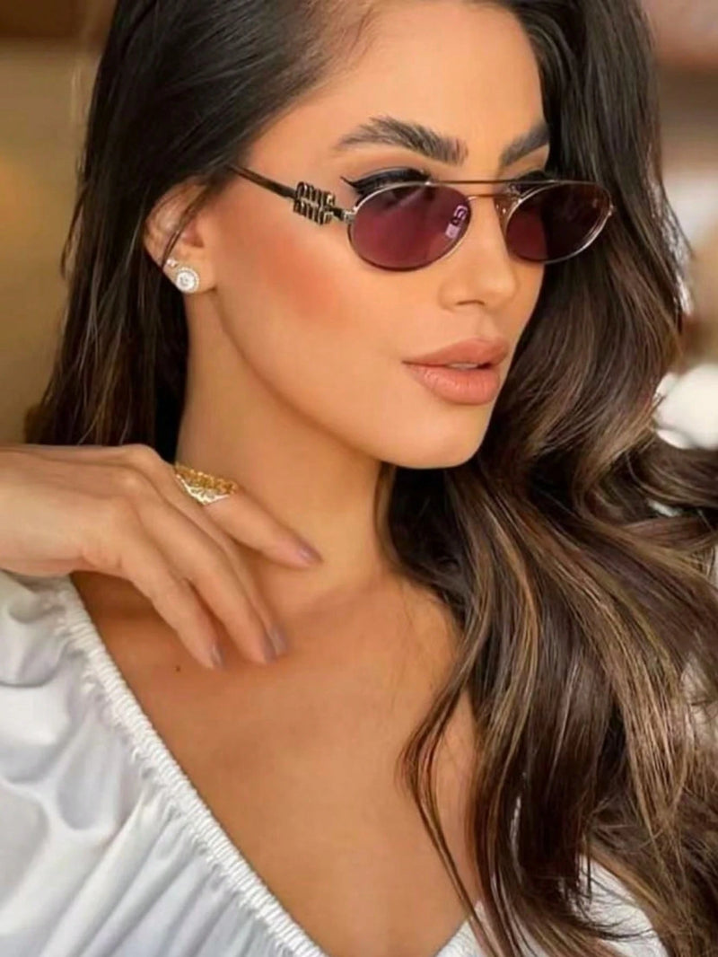 Óculos de sol ovais de viga dupla de metal moda feminina versátil 2025 novos óculos de sol personalizados óculos de sol europeus e americanos hot girl