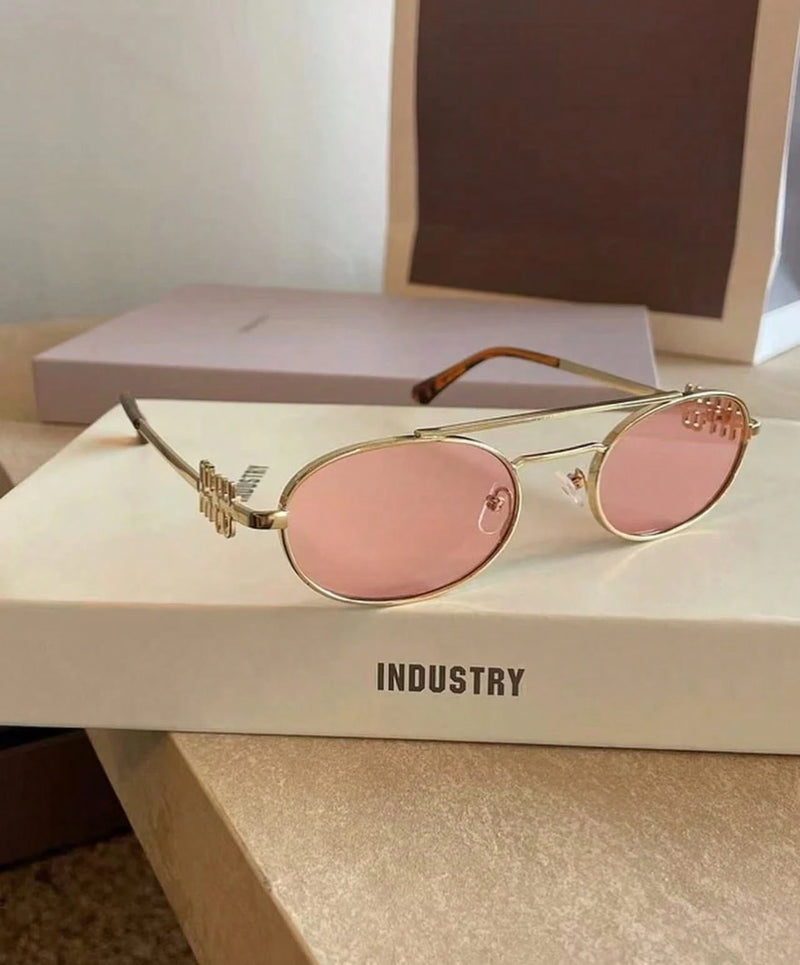 Óculos de sol ovais de viga dupla de metal moda feminina versátil 2025 novos óculos de sol personalizados óculos de sol europeus e americanos hot girl