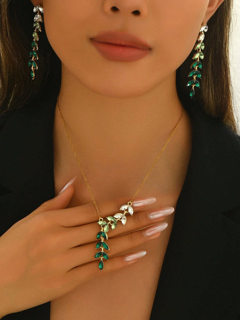 1 Conjunto Elegante e Fashion de Joias Femininas, Composto por Colar, Pulseira e Brincos de Cristais Cintilantes Inspirados em Esmeraldas, Presente de Casamento de Luxo, Verão