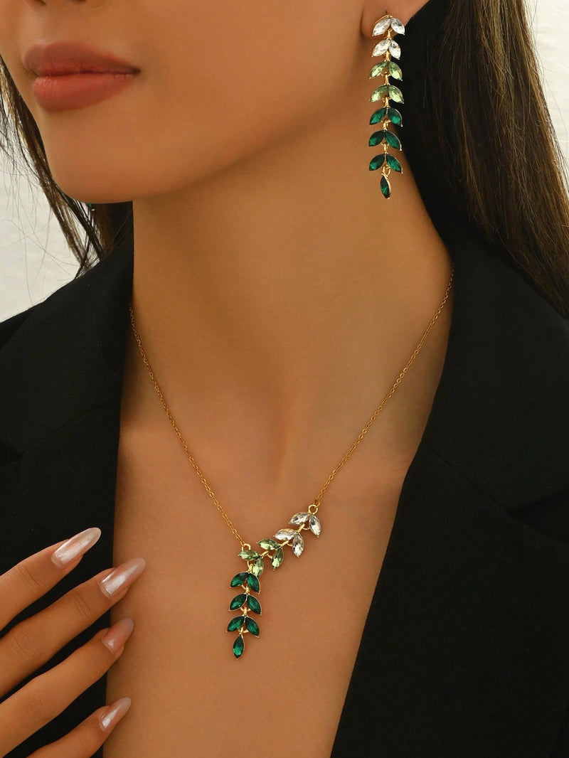 1 Conjunto Elegante e Fashion de Joias Femininas, Composto por Colar, Pulseira e Brincos de Cristais Cintilantes Inspirados em Esmeraldas, Presente de Casamento de Luxo, Verão