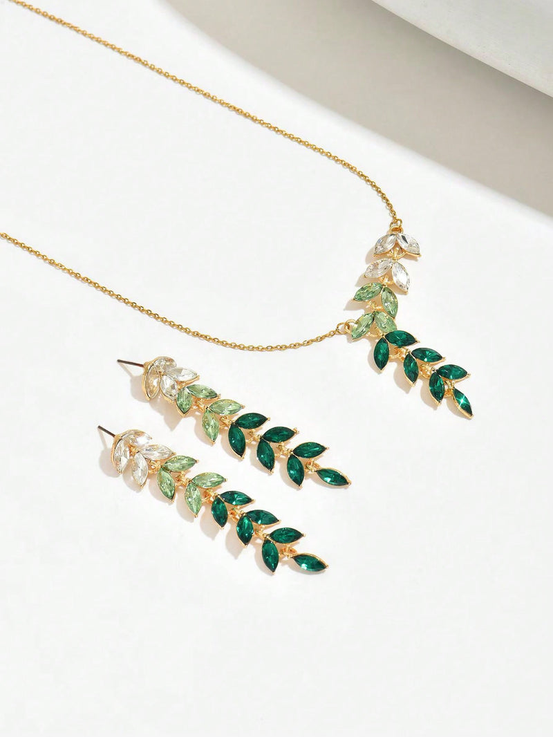 1 Conjunto Elegante e Fashion de Joias Femininas, Composto por Colar, Pulseira e Brincos de Cristais Cintilantes Inspirados em Esmeraldas, Presente de Casamento de Luxo, Verão