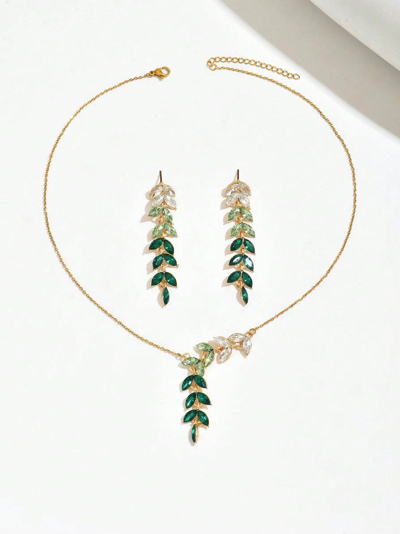 1 Conjunto Elegante e Fashion de Joias Femininas, Composto por Colar, Pulseira e Brincos de Cristais Cintilantes Inspirados em Esmeraldas, Presente de Casamento de Luxo, Verão