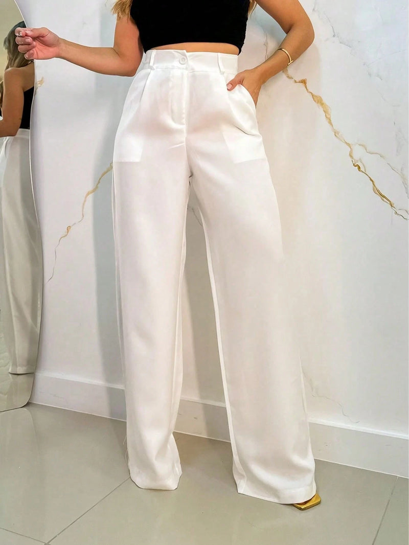 Calça Pantalona Alfaiataria Cinza Midi – OLÍVIA