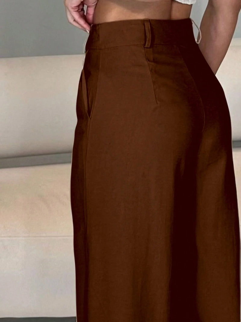 Calça feminina pantalona elegante com bolso