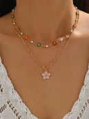 2 Peças/Conjunto Colar Gargantilha Elegante de Verão com Pérolas Falsas, Colar Pendente Irregular de Estrela do Mar de Liga Estilizada com Pérolas Falsas, Joia Feminina para Uso Diário, Viagem, Festival de Música, Festa