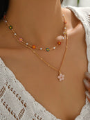 2 Peças/Conjunto Colar Gargantilha Elegante de Verão com Pérolas Falsas, Colar Pendente Irregular de Estrela do Mar de Liga Estilizada com Pérolas Falsas, Joia Feminina para Uso Diário, Viagem, Festival de Música, Festa